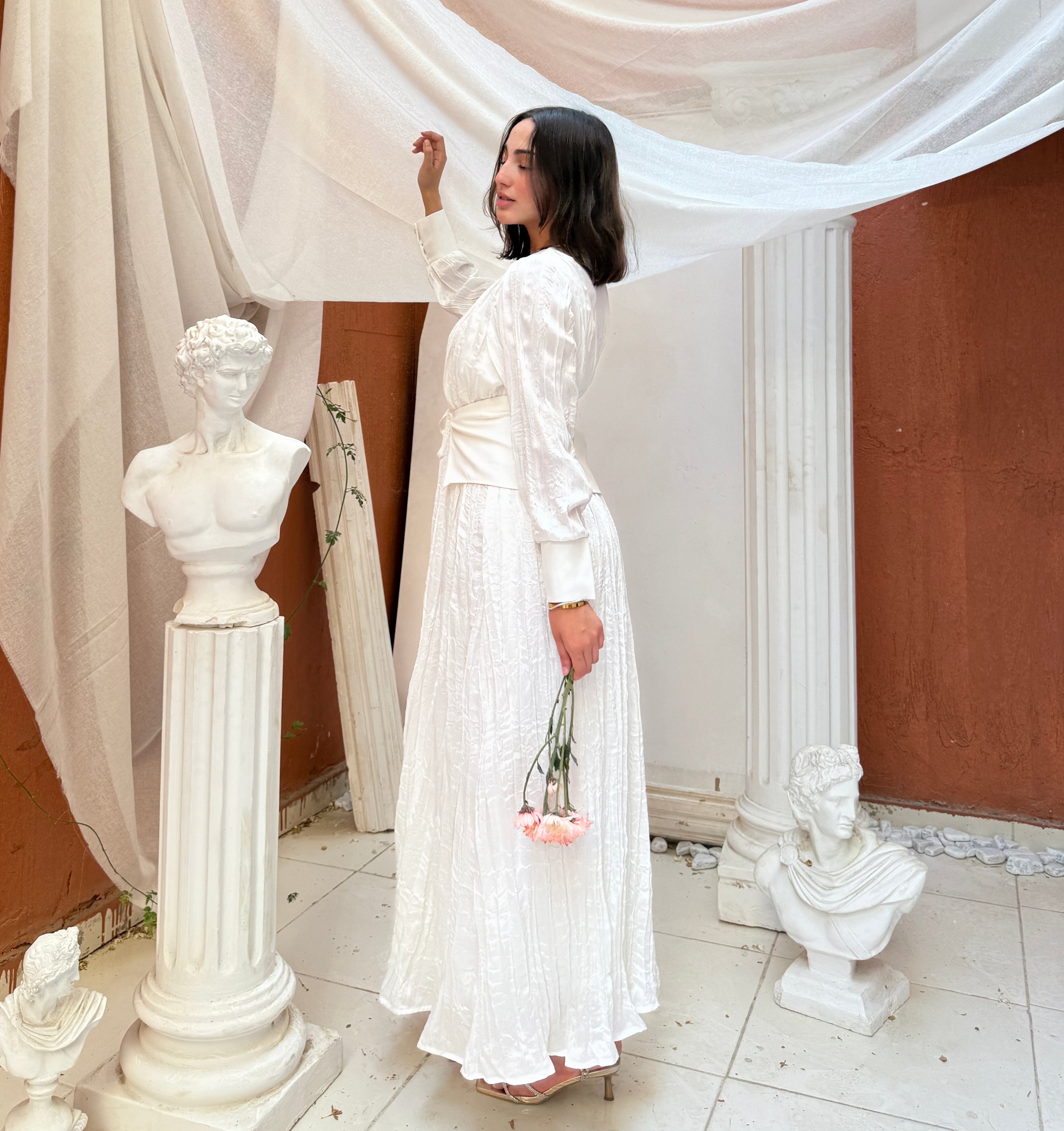 Velora Belt Dress - Crystal White