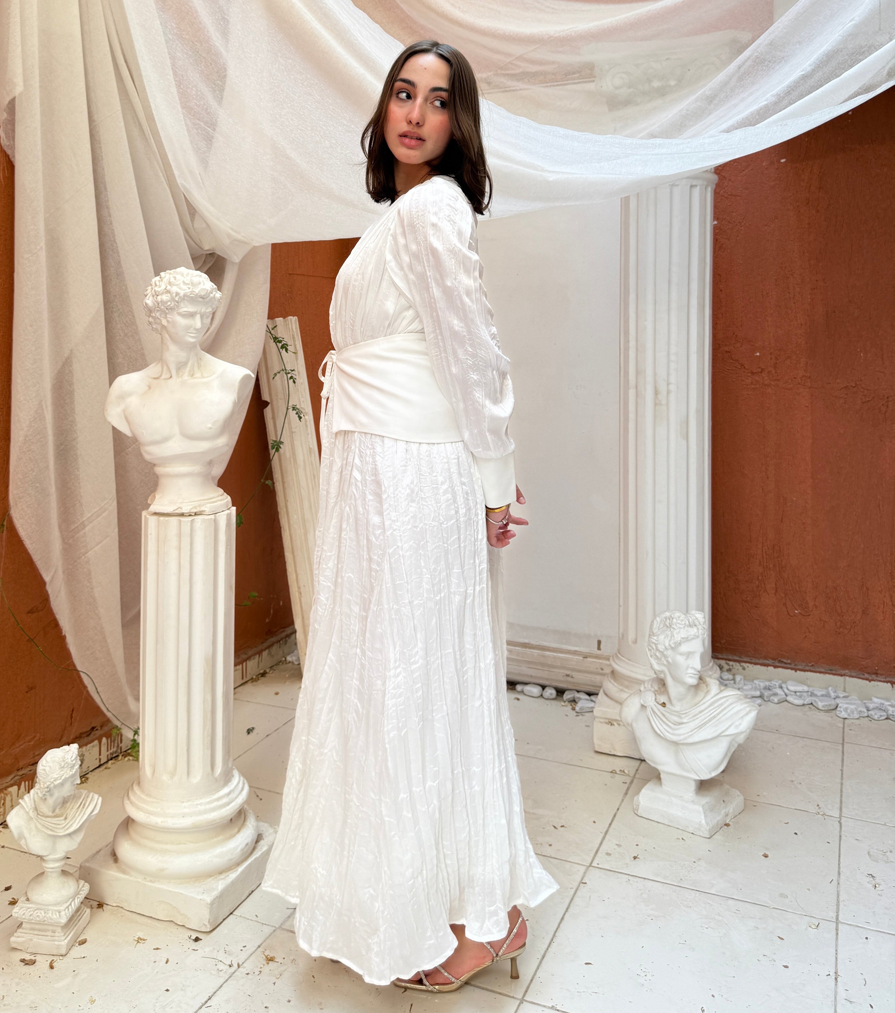 Velora Belt Dress - Crystal White
