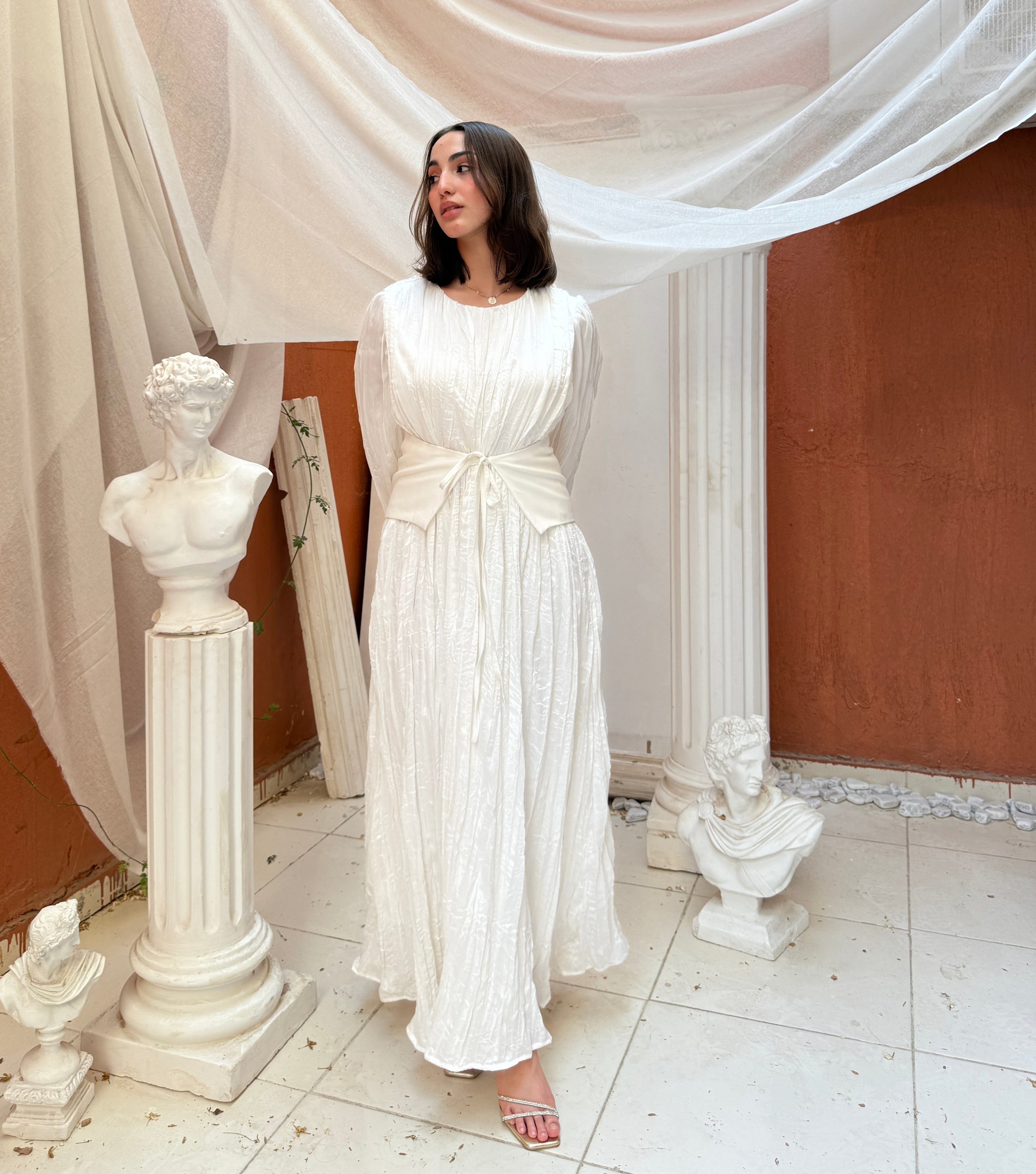 Velora Belt Dress - Crystal White