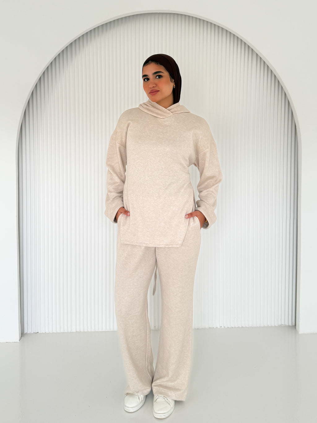 The knit belted set - Cream