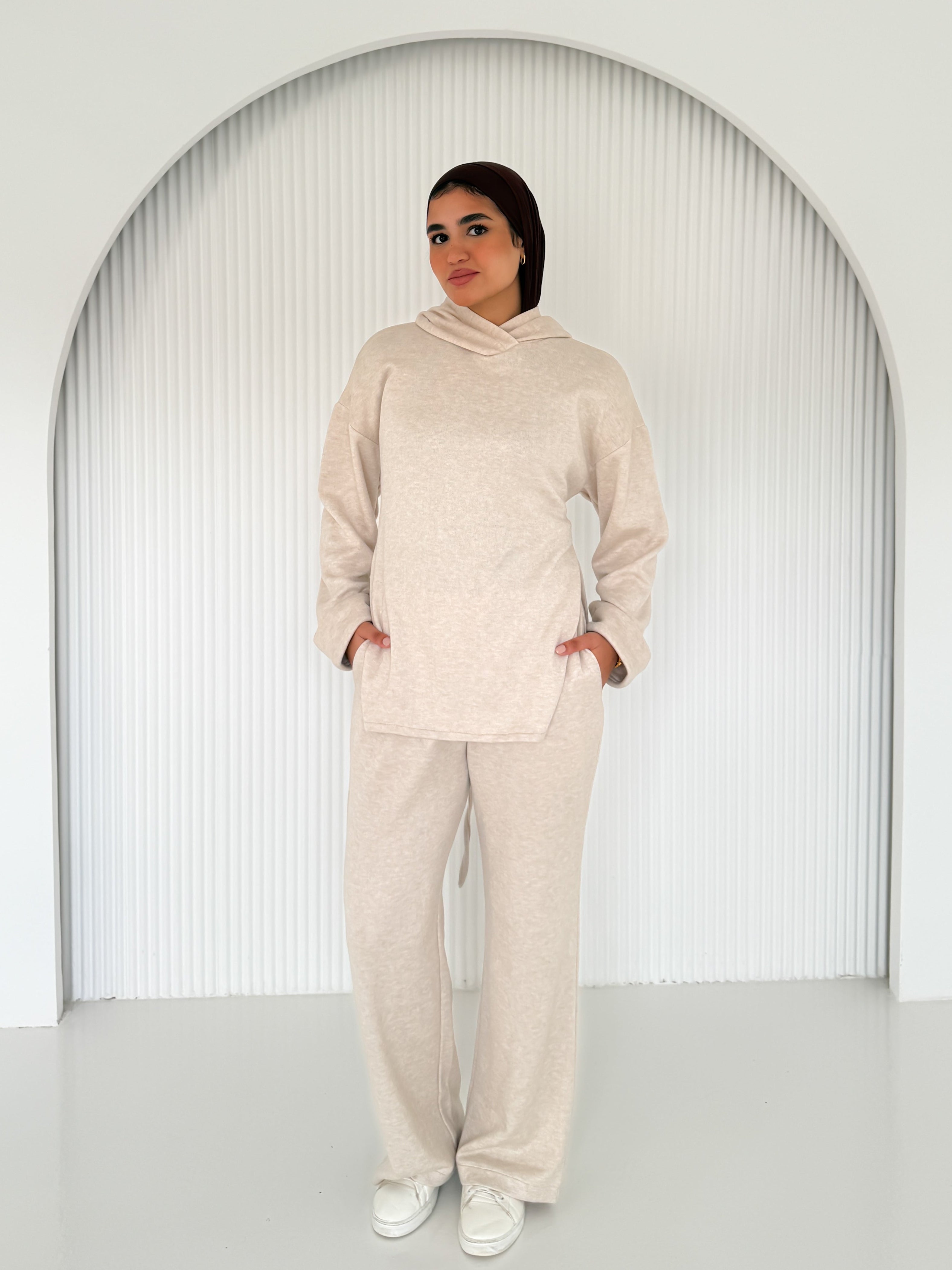 The knit belted set - Cream