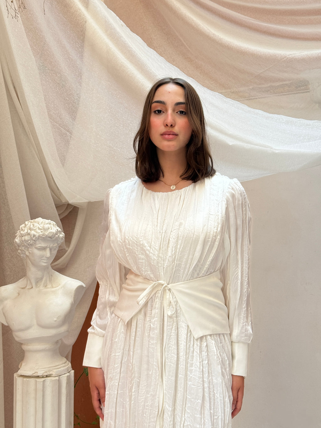Velora Belt Dress - Crystal White
